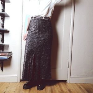 90's Maxi Black Silver Glittery Skirt Split Goth